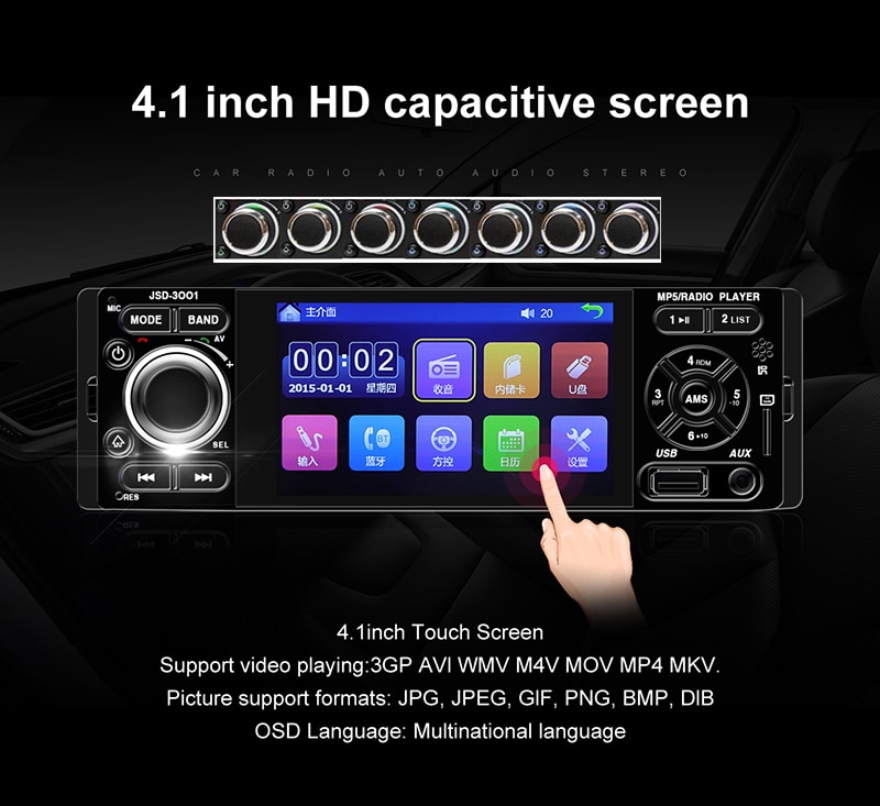 Mirror Link for Andriod Microphone 4" 1 Din Car  MP5 Player Bluetooth Touch Screen 12V DC Rear View Camera Stereo Car Radio
