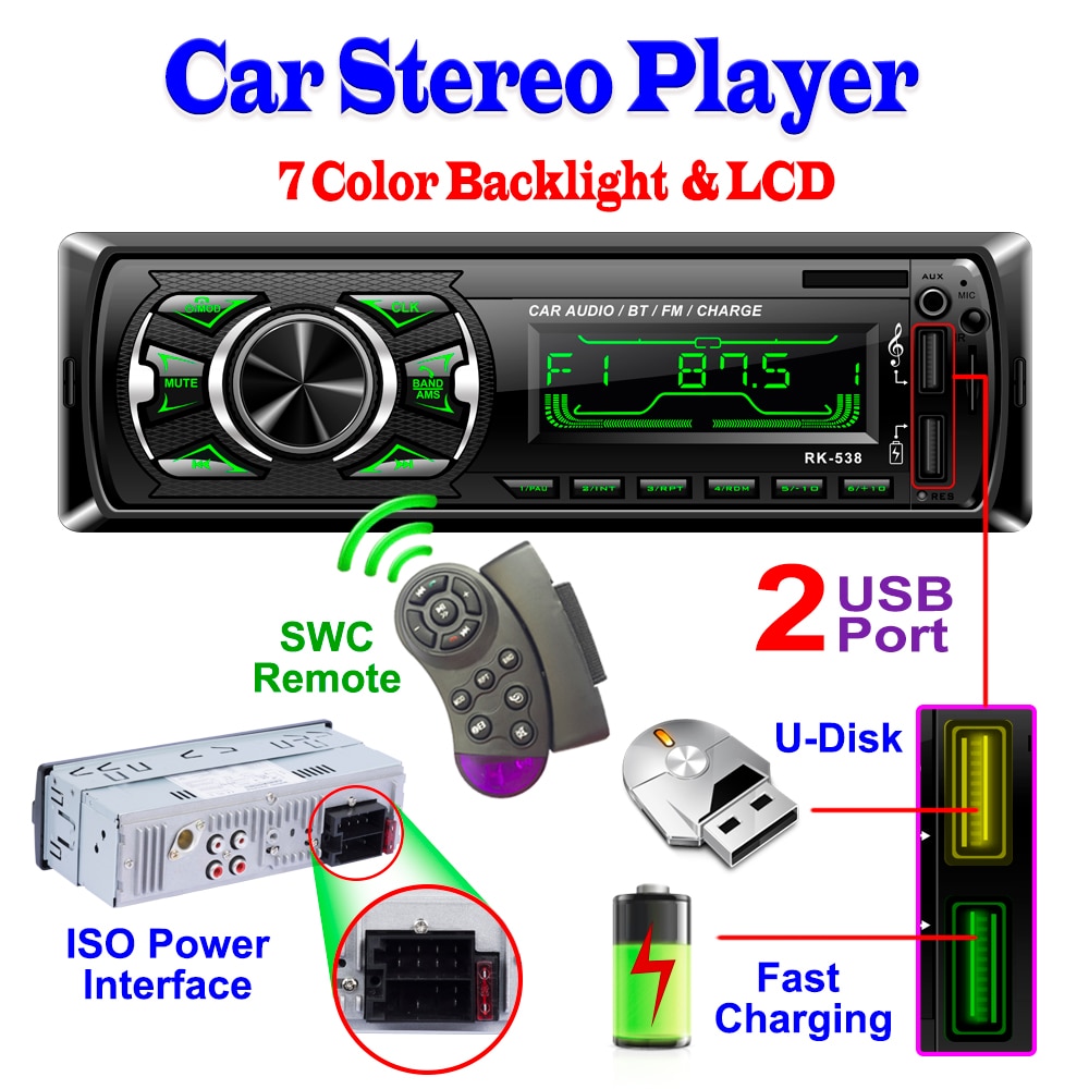 LaBo Car Radio Stereo Player Bluetooth Phone AUX-IN MP3 FM/USB/1 Din/SWC Remote/remote control 12V Car Audio Auto 2019 Sale New