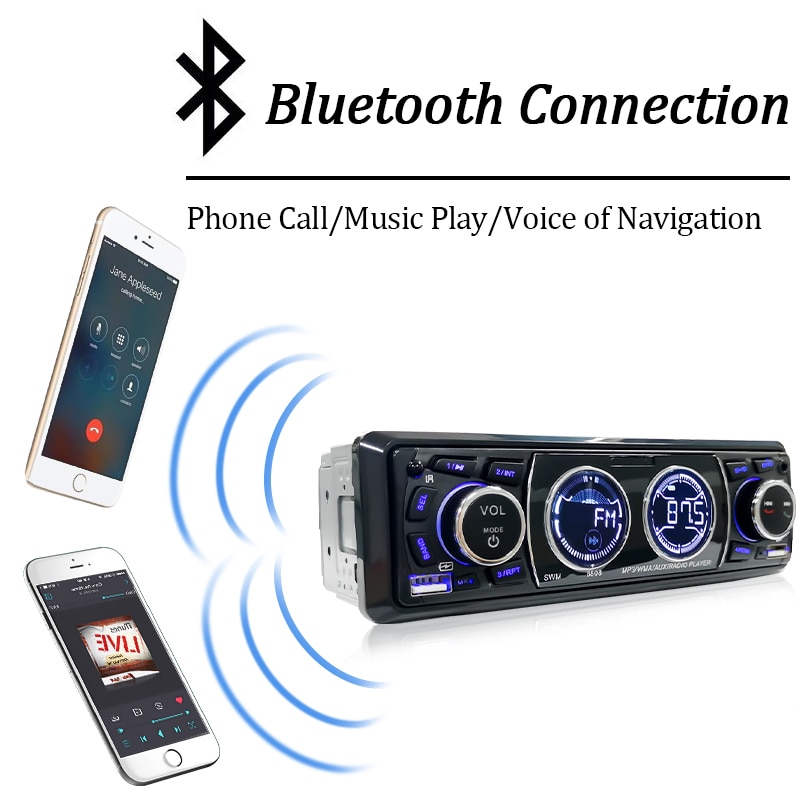 SINOVCLE Car Radio Audio 1din Bluetooth Stereo MP3 Player FM Receiver 60Wx4 Support Phone Charging AUX/USB/TF Card In Dash Kit
