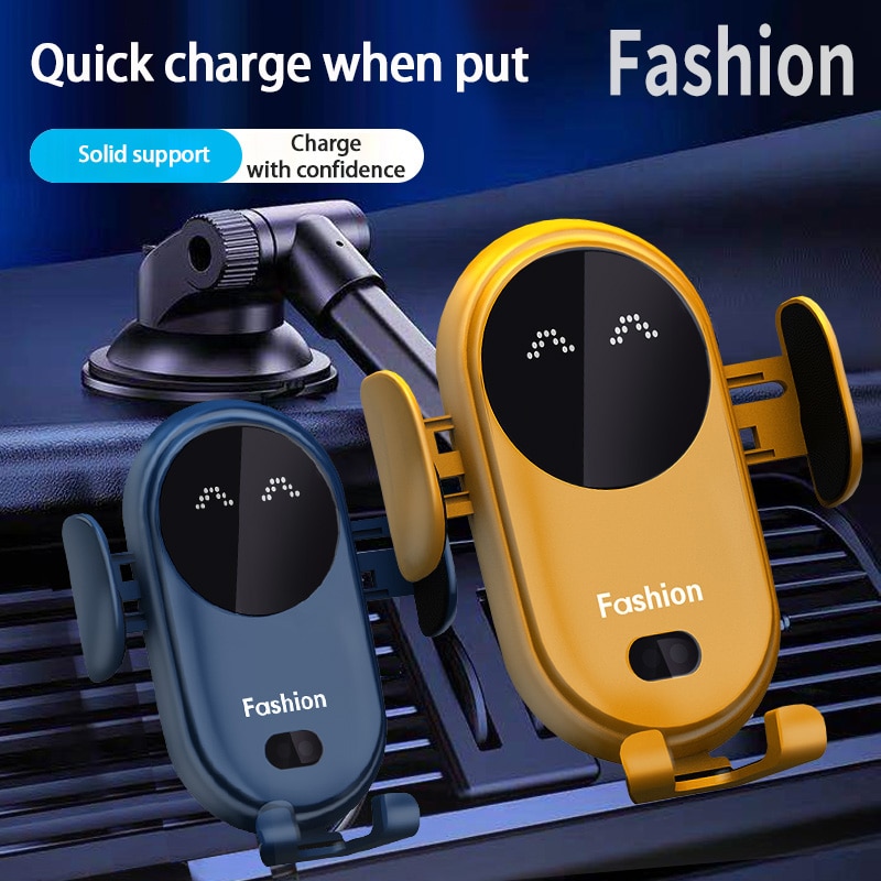 S11 Car Phone Holder Wireless Fast Charger LED Smile Face Telephone Holder Infrared Sensor Air Vent Mount Cellphone Stand In Car