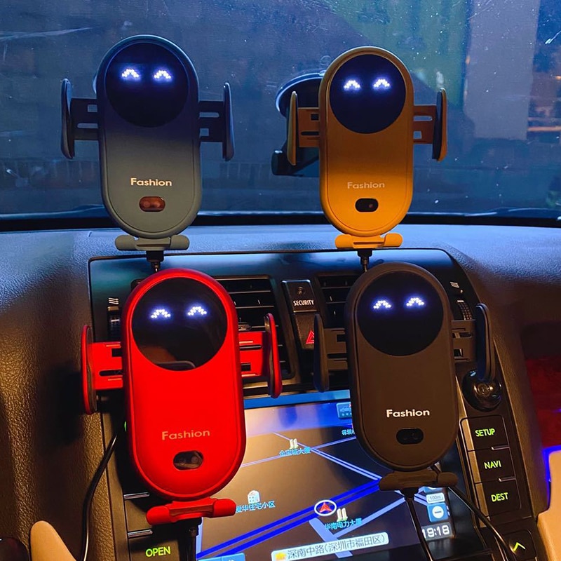 S11 Car Phone Holder Wireless Fast Charger LED Smile Face Telephone Holder Infrared Sensor Air Vent Mount Cellphone Stand In Car