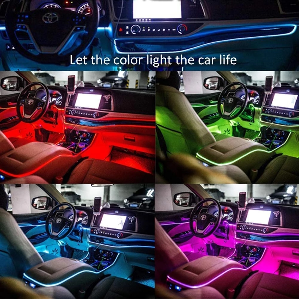 1M/2M/3M/5M Car Interior Lighting Decorative Lamp EL Wiring Neon Strip Auto DIY Flexible Ambient Light USB Party Atmosphere Lamp