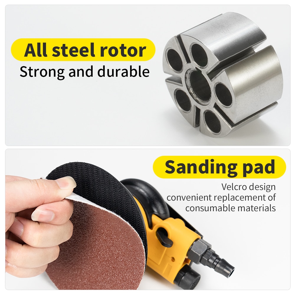 5/6 Inch Pneumatic Air Sander Polisher Tool Polishing Random Orbital Palm Machine Grinder for Car Paint Care Rust Removal