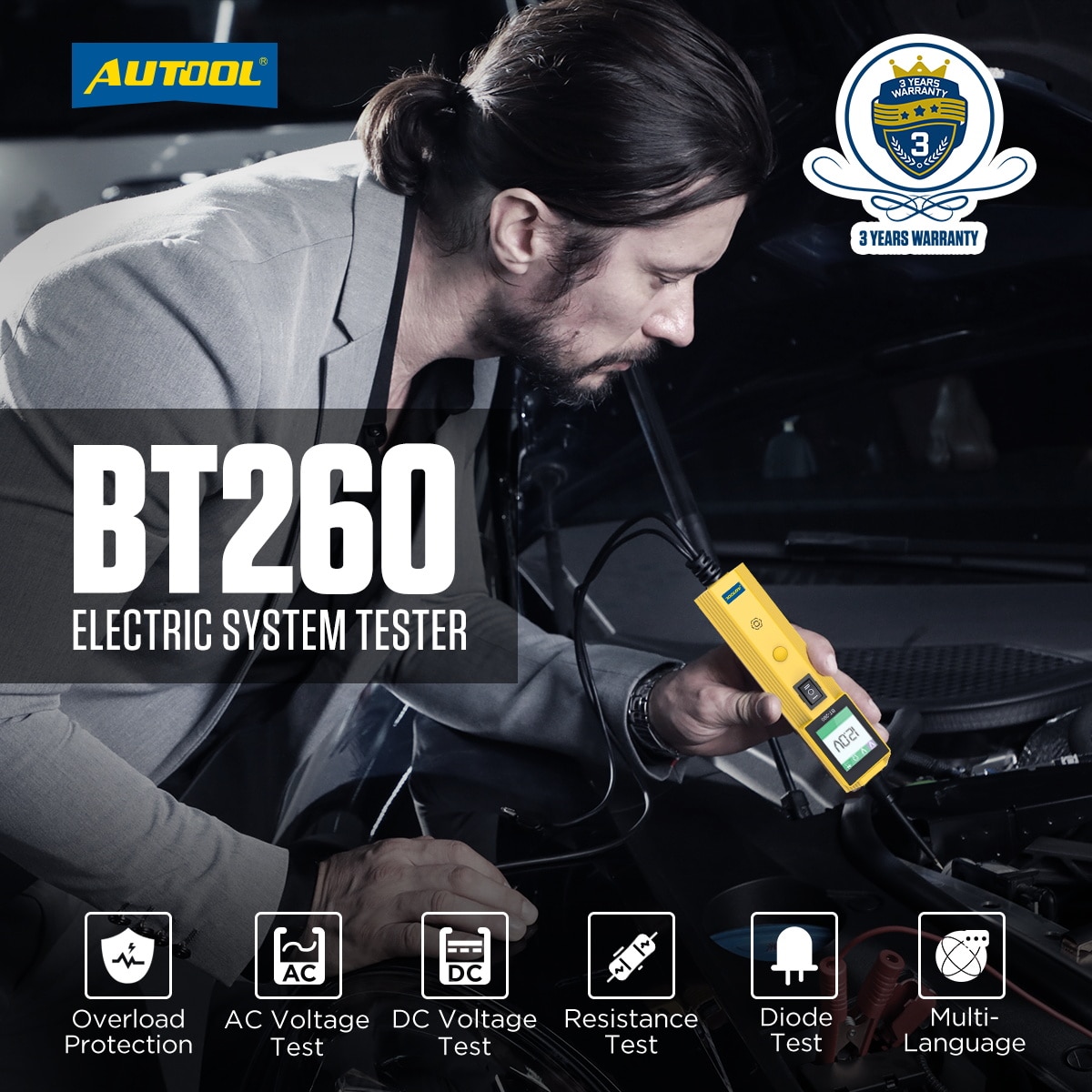 AUTOOL BT260 Car Electrical Circuit Tester Power Probe Automotive Scanner Auto LED Display Voltage Digital Diagnostic Tool pb100