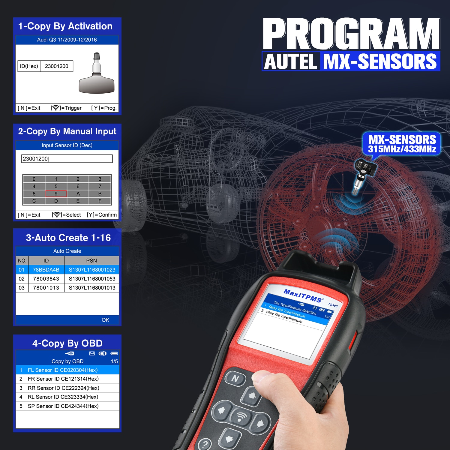 Autel MaxiTPMS TS508 TPMS Tool Sensor Progarmming/ Relearn/ Activate, TPMS Reset, Read/Clear TPMS DTCs Upgraded of TS501 TS408